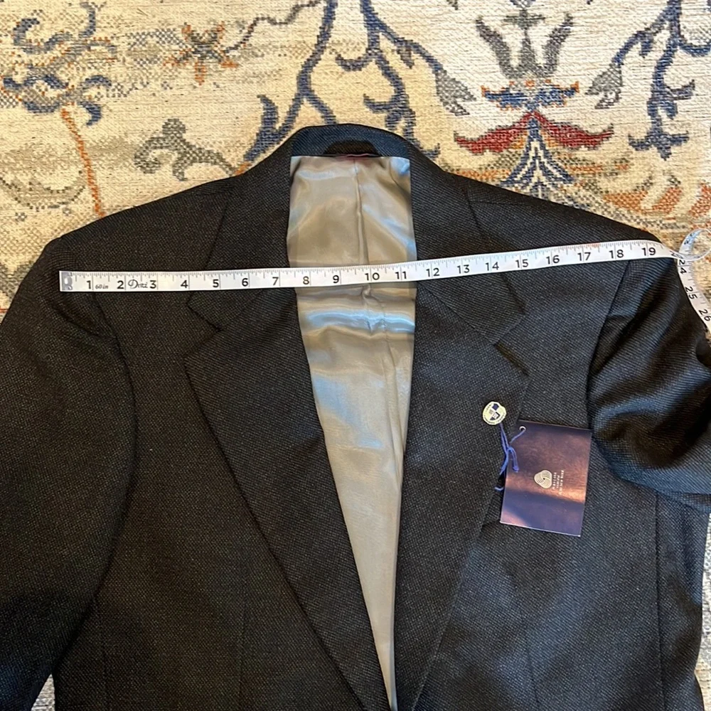 NWT Christopher Hayes Merino Wool Blazer 40 Long Lined inside Black